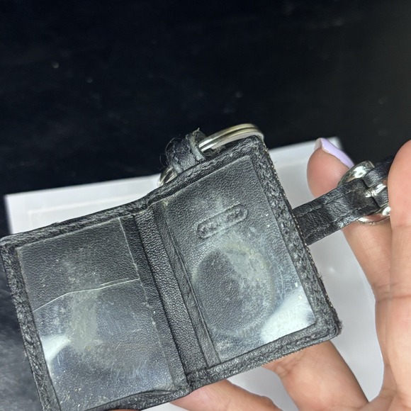 Vtg Coach Black Signature Leather Photo Frame Keychain Purse Charm - Picture 5 of 5